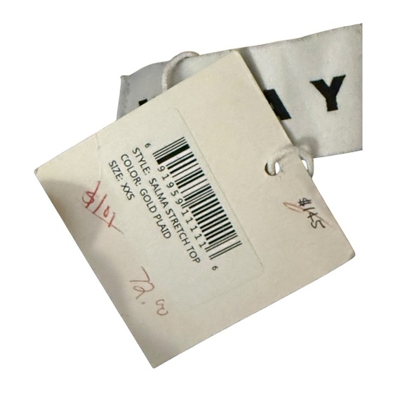 NWT WRAY Salma Top Gold Yellow Plaid Plad Size XXS Peplum Blouse Long Sleeve - Picture 8 of 9